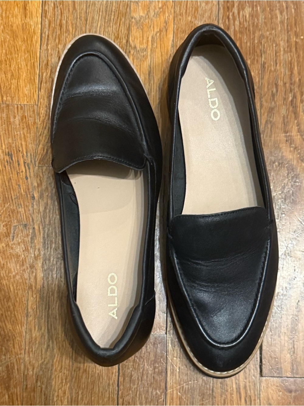 ALDO Black Leather Penny Loafers for Women